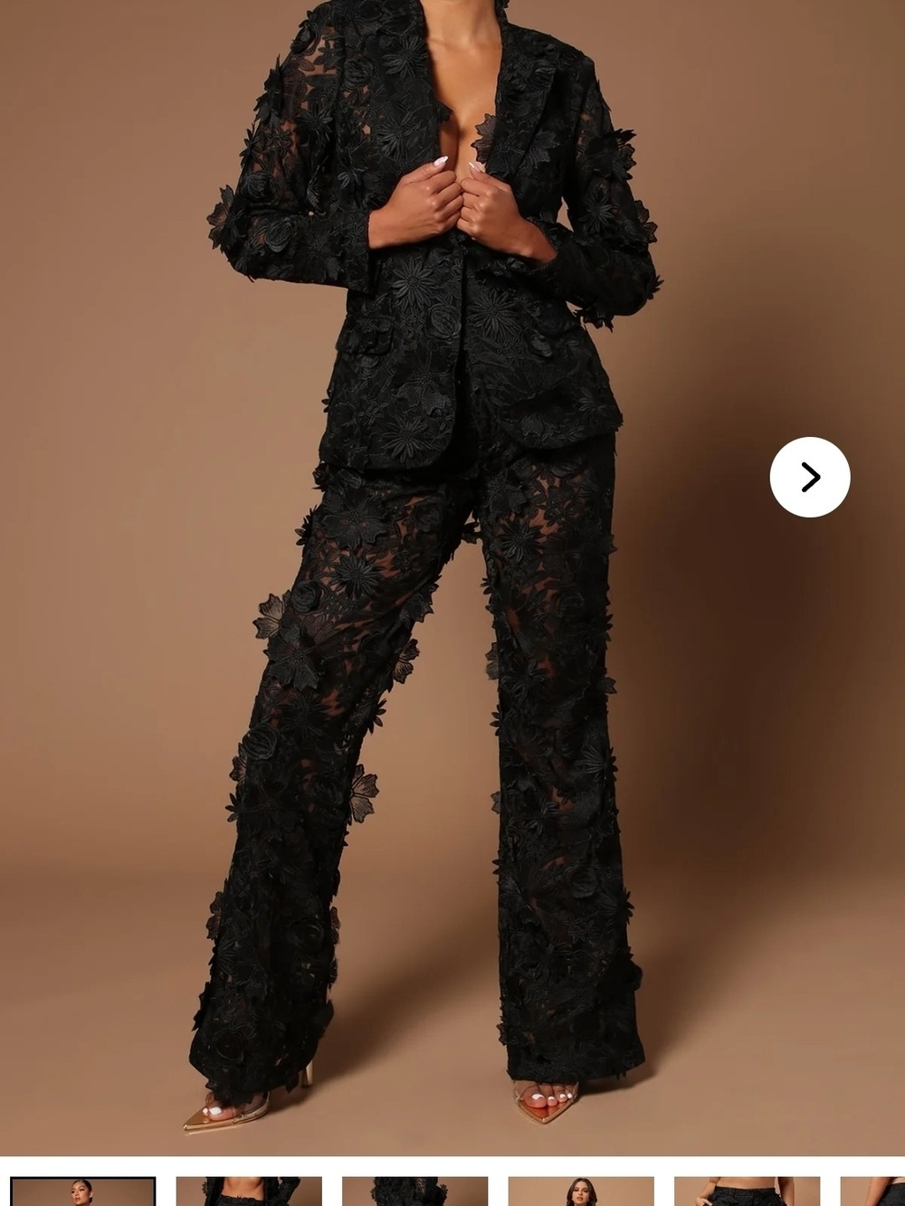 Black Textured Floral Flare Pants - Picture 6 of 6